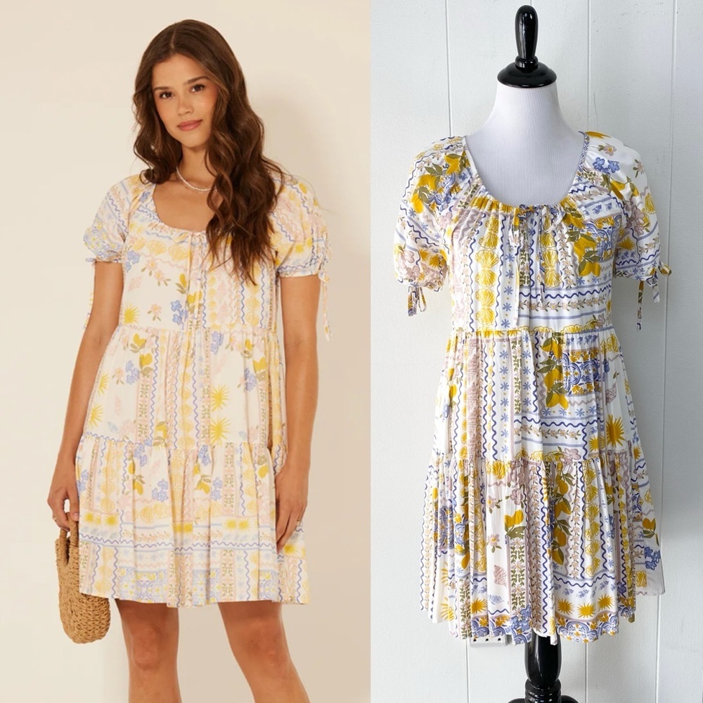 NWT Bila 77 Cecilia Dress KZ Lemon Sz XS Mini Dress Tropical Lemon Shell Coastal